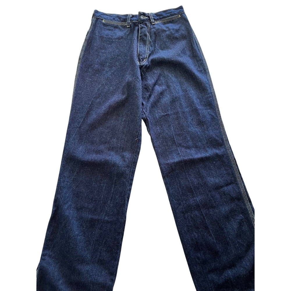 MAS 740 Vintage Dark Wash Wide Leg Jeans Contrast Stitch High Rise Womens 26
